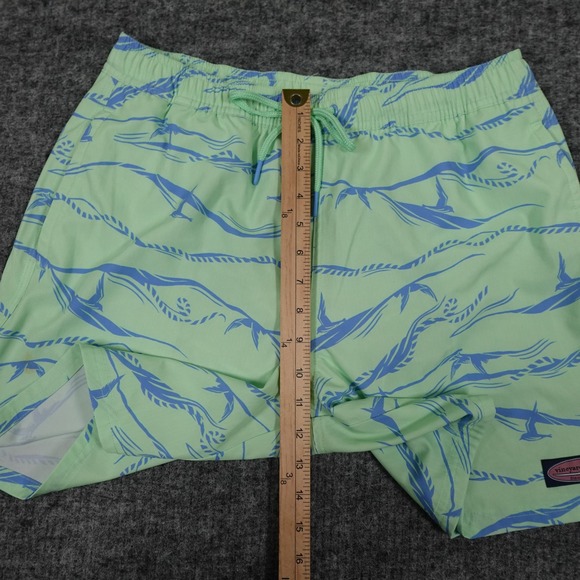 Vineyard Vines Chappy Swim Trunks Mens Medium Green Blue Print Mesh Lined - Picture 8 of 10